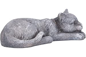 Camidy Sleeping Cat Garden Statues d'extérieur – Statue commémorative – Statue de chat – Marqueurs graves, résine endormie, statues de chat pour décoration de jardin, statue de chat en résine