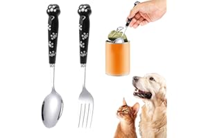 AffeGifts Pet Food Spoon 7.68in, Long Dog Food Fork and Pet Can Spoon Cat Food Spoon Fork Stainless Steel Dog Cat Feeding Spoon for Wet Food