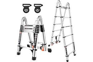 EGTink Escalera telescópica plegable de aluminio, 3,8 m (1,9 + 1,9), portátil, multiusos, extensible de aluminio, hasta 150 kg de capacidad de carga
