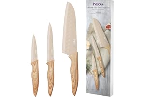 hecef Set de 3 Couteaux de Cuisine, Acier Inoxydable, Manche Ergonomique – Couteau de Chef, Utilitaire et d’Office, Lames Tranchantes, Professionnels, Faciles à Nettoyer