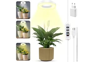 GUHAOOL Lampada per Piante, Luci di Crescita a Spettro Completo a LED per Piante da Interno, Regolabile in Altezza Lampade Coltivazione con Timer 3/9/12H, 9 Luminosità, 3 Modalità, per Piccole Piante