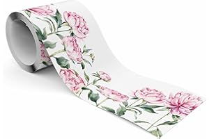 Muralo - Selbstklebende Bordüre - Tapetenbordüre Wandbördure - Dekorative Wandtatto für Wände, Möbel, Decken, Tapeten, Wandverkleidungen, Türen - Rosa Pfingstrosen - Br.10cm x Hö.300cm