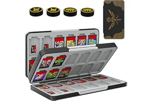 TiMOVO 48 Game Card Case for Nintendo Switch OLED/Switch/Switch lite, 4pcs Switch Thumb Grips for Zelda: Tears of The Kingdom, 48 Game Holder Cartridge Case for Game Cards and 24 SD Cards, Black Eagle