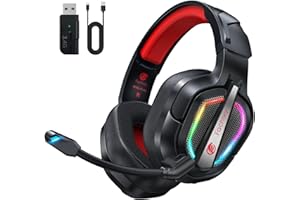 Fachixy FC200 Wireless Gaming Headset, 2.4G Bluetooth Headset mit Mikrofon für PS5, PS4, PC, Faltbarer Gaming Kopfhörer, Geringe Latenz Noise Cancelling, mit LED Licht, 50H Akkulaufzeit, Rot