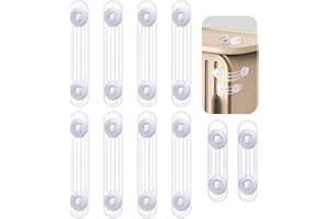 Giantzhong 10 Stück Kindersicherung Schrank Schubladen, zwei Größe Türsicherung, 8 Lang Stiel Baby Schranksicherung und 2 kurze Stiel Schubladensicherung Kinder, 3M Kleber ohne Bohren, Transparent