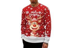 Modaworld Pull De Noël Homme Le Père Imprimé Moche Décontracté en Tricot pour Doux, Sweater 3D Impression Moche Jumper Rigolo Pull Over Noel Sweat-Shirt Merry Christmas Sweatshirt