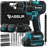 ASSUR 21V Darbeli Ak&uuml;l&uuml; Matkap, &Ccedil;ift Ak&uuml;l&uuml;, K&ouml;m&uuml;rs&uuml;z (Brushless) Motor, 13 mm &Ccedil;elik Mandren, 2 Vites, Profesyonel Vidalama ve