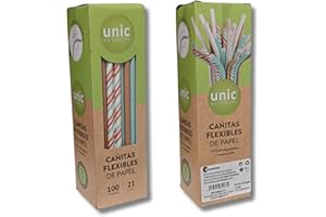 RASMACOR | Cannucce flessibili in carta multicolore | Confezione da 100 cannucce | 100% biodegradabili e compostabili, senza plastica, ecologiche | cannucce forti e resistenti | Ø 6 X 210 mm