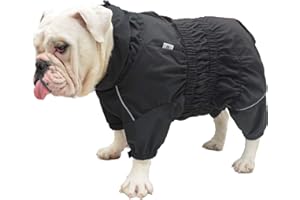 LOVELONGLONG Dogs Waterproof Jacket, Lightweight Waterproof Jacket Reflective Safety Dog Raincoat Windproof Snow-proof Dog Vest for Pugs English French Bulldog American Pit Bull Black B-L
