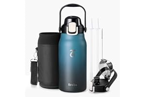 Stainless Steel Water Bottle 1.2L, Trebo Metal Water Bottle Vacuum Insulated Metal Water Bottle Two Lids Handle Wide Mouth Double-Walled Metal Bottle Keeps Cold for 48h/Hot for 24h, Indigo Black