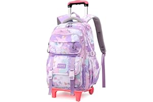 PROTAURI Mochila Rodante para Niñas Niños Impermeable para Estudiantes Mochila Carro Escolar Primaria con 6 Ruedas para Edades de 7 a 12 Años