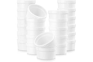 MALACASA 24 Mini Ramequins et Moules à Soufflé en Céramique pour Four, Ramequin Creme Brulee, Petit Bols à Sauce Yaourt en Porcelaine, 55ml, Blanc Ivoire