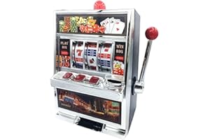 Glac Store Slot Machine Las Vegas, Salvadanaio con Luci Jackpot, 37x25x16 cm o 30,5x24x16 cm, Oro/Argento (Small Argento)