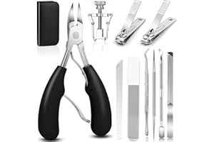 SAMSYOKI 11pcs Pinces à Ongles Professionnel, Coupe Ongle de Podiatre en Acier Inoxydable Avec Outil de Pédicure Coupe Ongles pour Ongles Epais et Incarnés (noir)
