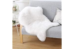 JXLOULAN Faux Lammfell Schaffell Flauschig Teppich 50 x 80 cm Nachahmung Wolle fellteppich Weiche Longhair Fell Bettvorleger Sofa Matte (Weiß)