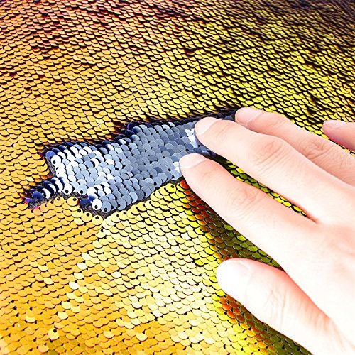 TRLYC Gold and Silver 10ft by 20ft Sequin Curtain Two Color Changed Sequin Drapes