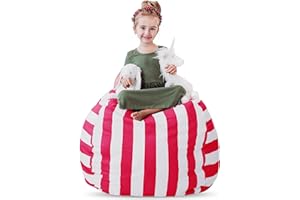 Creative QT Stuffed Animal Storage Bean Bag Chair - Stuff 'n Sit Organization for Kids Toy Storage - Large Size (33", Pink Stripe)