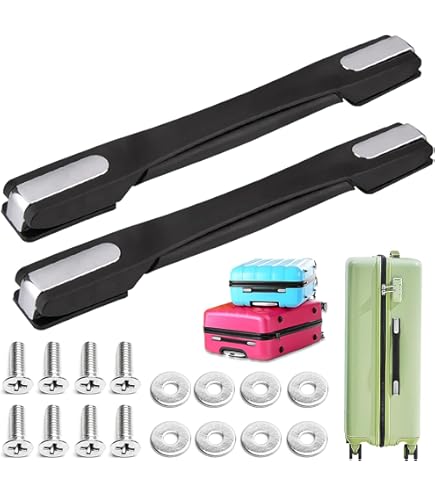 2 Maniglie Per Valigie In Plastica E PU - 23 Cm, Nero E Argento, Con Viti E Rondelle - Foto 3