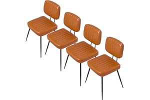 Warmiehomy Faux Leather Dining Chairs Set of 4 Modern Upholstered Kitchen Dining Room Chair with Backrest, Chairs for Living Room Bedroom Office Lounge Reception, Orange