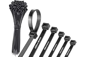 HAYATEC 500er Kabelbinder Set schwarz Kabelbinder UV Beständig lang groß und Hitzebeständig Kabelbinder extra stark in 5 Größen: 100/150/200/300/400 mm