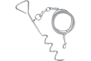 JETOP Heavy Duty Dog Stake 40cm With 3m Dog Chains for Outside Steel Spiral Dog Stake for Camping Dog Ground Spike for Outdoor Yard and Camping Puppy Pet and Medium Dogs (Up To 125 Lbs)