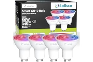sailsco Matter Lampadina WiFi GU10 Intelligente LED Smart,Compatibile con Alexa,Google Home,Smart Life,4.5W(Equivalenti a 50 W),345LM,Dimmerabile RGB+2700K-6500K Lampadine Multicolore GU10,Pacco da 4