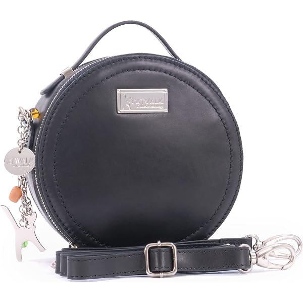Madosh Genuine Leather Round Crossbody Bag - Small Circular Purse With Adjustable Strap, Black - View #11
