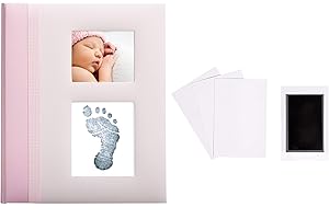 Pearhead Libro dei ricordi per bambini con tampone di inchiostro Clean-Touch incluso per creare mani o piedi del bambino, regalo per neomamme, bambina, diario delle pietre miliari, rosa, P63026