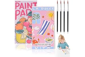 HhBdy Mini Watercolour Paint Pad 2Pcs,7.48×3.93 in Art Pad Portable Travel Paint Watercolor Coloring Book Set with 4 Paintbrush Cute Watercolor Paints Set Travel Colouring Books for Kids Adults