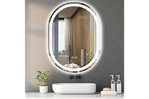 Sanitemodar Espejo Baño con Luz Ovalado 60 x 80 cm, Antivaho, Luces Tricolores, Interruptor Táctil