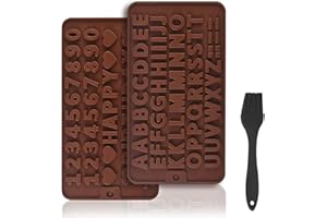 LHOEST 6 Pezzi Stampi Cioccolatini Lettere E Numeri, Simboli Di Buon Compleanno, 2 Pezzi Stampo Cioccolatini Cuore, Stampi In Silicone Per Dolci, Stampo Torta (Number&Letter)