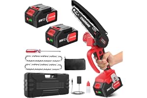 Bamse Mini Chainsaw 6 Inch, Cordless Electric Chainsaw with 2 Batteries 4000mAh and 2 Super Chains, Ideal for Tree Branches and Garden Cutting, Gift for Men Dad Husband
