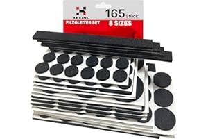 XEEINC Filzgleiter Selbstklebend 165 Stück - Filzgleiter für Stühle mit 8 Größen - 3mm Dicke Möbelgleiter Filz selbstklebend für Stühle Bodenschutz - mit Idealer Klebkraft - Schwarz