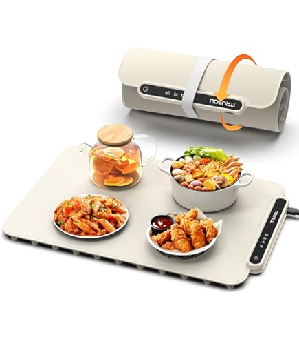 Chauffe-Assiettes Électrique 60x37cm - 6 Températures (50-100°C) Et Minuterie 6h - Tapis En Silicone Détachable - Pour Buffets, Shabbat, Fêtes