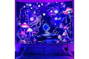 Cyiecw Arazzo da Parete con Luce Nera, Motivo a Funghi e Albero Della vita, Decorazione Fluorescente, Decorazione da Parete per il Soggiorno (200 x 150 cm)