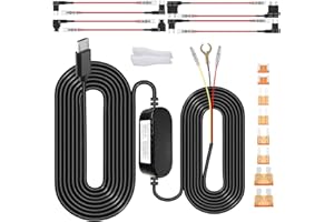 Gebildet Zestaw do ładowania Kamery Samochodowej Micro Charger Hard Wire do Kamery Samochodowej DC 12-24V do 5V/2,5 A Ochrona Przed Niskim Napięciem 24-godzinny Monitoring Parkingowy z Bezpiecznikiem