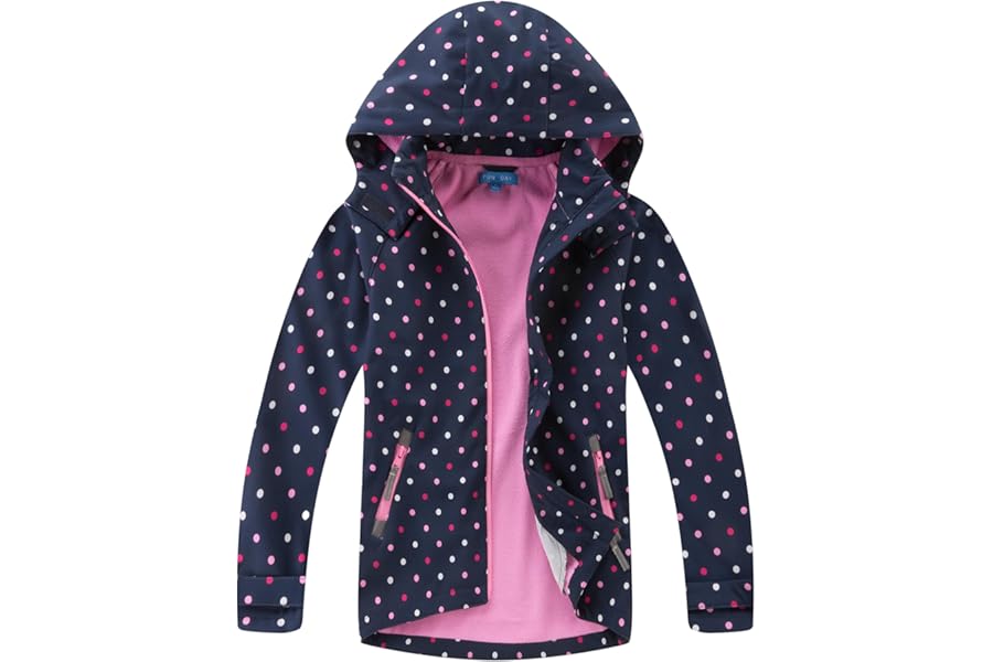BuyiRen Girls Windbreakers Jacket Rain Jackets Hooded Raincoat Fleece Lined Rain Coats for Kids, 4-13 Years