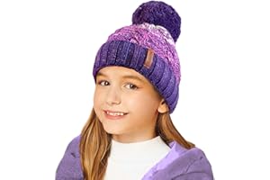 TOSKATOK Girls STORMACTIVE 100% Waterproof Warm Cable Knit Winter hat with Pompom, Glitter Highlights and Thermal Cosy Liner