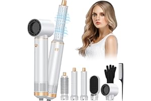 ZIXONCEN Airstyler 5 in 1 Hair Styler 1000W Warmluftbürste Set mit Auto Lockenstäbe,1000W Haartrockner Air brush für Alle Haartypen, Haarstyler für Volumen, Trocknen, Glätten & Locken
