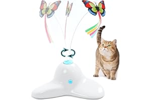 Vealind Indoor Interactive Play Teaser Cat Toy with 360°Electric Rotating Butterfly (Cream White)
