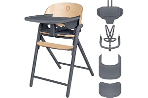 LIONELO Celia 3‑i‑1 Barnmatstol i Trä, Växande Hög Barnstol Från 6 Mån | Höjdjusterbar med 5‑Punktsbä , Fotstöd och Avtagbar Bricka, Ergonomisk Design upp till 110 kg