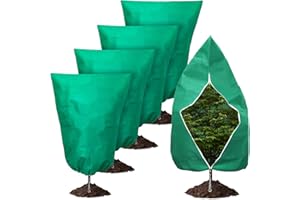 Vegamall 4Pcs Plant Fleece Frost Protection Covers, 80 x 120 cm 70gsm Garden Fleece Frost Protection, Horticultural Fleeces with Zipper & Drawstring, Reusable, for Outdoor Potted Plants Trees