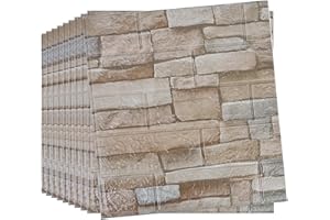 Camiraft 50pcs 3D Wall Panels 38×35cm Brick Wallpaper Self Adhesive DIY Wall Stickers Waterproof PE Foam Panel Wall Tiles for Bedroom Kitchen Living Room Bathroom Home Decor,Roman Grey