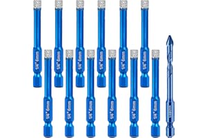 Pilikoll 12 sztuk wierteł diamentowych 6 mm wiertła diamentowe suche wiertła z sześciokątną przekładnią porcelanową kamionkę zestaw wierteł granitowych do szkła, ceramiki, granitu, marmuru, granitu