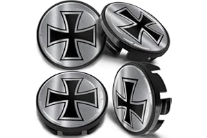 SkinoEu 4 x 65mm Tapas de Rueda de Centro Centrales Llantas Aluminio Compatibles con Tapacubos VW Número de Pieza 3B7601171 / 6U7601171 Negro Plata Cruz de Hierro CVZ 9