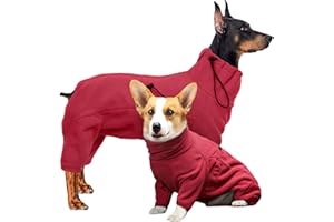Hjyokuso Dog Winter Coat Soft Fleece Pullover Pajamas, Pet Windproof Warm Cold Weather Jacket Vest Cozy Onesie Jumpsuit Apparel Outfit Clothes for Small Medium Large Dogs Walking Hiking Travel Sleep