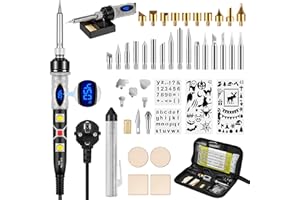 SREMTCH Kit Pirografia Legno, Kit Pirografia Legno 80W con Display LCD Temperatura Regolabile 200°C-450°C, Interruttore ON/OFF, Attrezzi Incisione Professionale lavori su Cuoio Legno