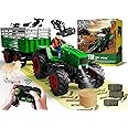 PENGBU RC Remote Controlled Tractor with Trailer, 2.4 GHz Tractor Remote Controlled Toy, Children's Tractor Tractor Remote Controlled with Front Loader, Trailer, Cow, Sheep and Hay Bale from 3 4 5 6 8