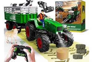 PENGBU RC Tracteur Telecommandé Enfant, Tracteur Enfant 2 3 6 8 ans, Tracteur Telecommande Jouet avec Chargeur Frontal, Lumière, Ensemble Animaux Jouets, Ferme Jouet Tracteur Voiture Télécommandée Noël Garçon