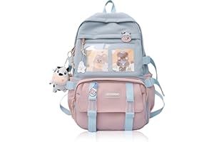 TOKLYUIE Kawaii Backpack with Kawaii Pin and Accessories, Cute Kawaii Backpack Large Capacity Canvas Backpacks, Multi Pocket Rucksack for Teen Girls Cute Kawaii School Backpacks